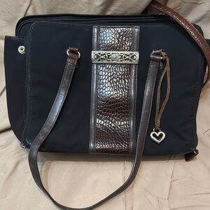 Black and Brown Shoulder Bag with smooth Fabric and Crocodile Panel